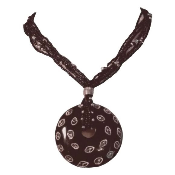 Handmade Choker Necklace Black Silver Clay Disc Pendant - Picture 1 of 5